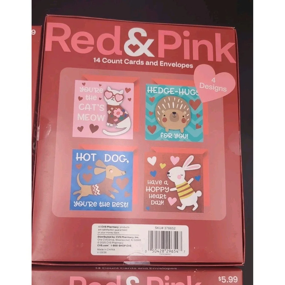 Red & Pink Pop Up Cards & Envelopes Animal Lot of 2 Boxes 28 Valentines